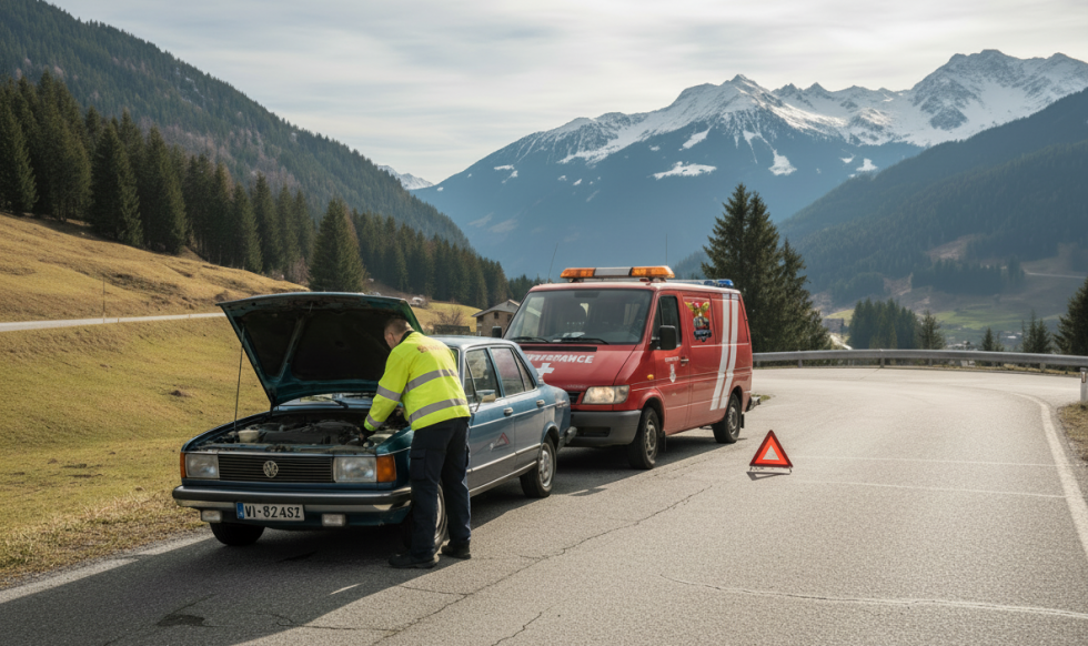 Firefly_Gemini Flash_Ein realistisches Foto eines roten Schweizer Einsatzfahrzeugs, das einem liegengeblie 943204